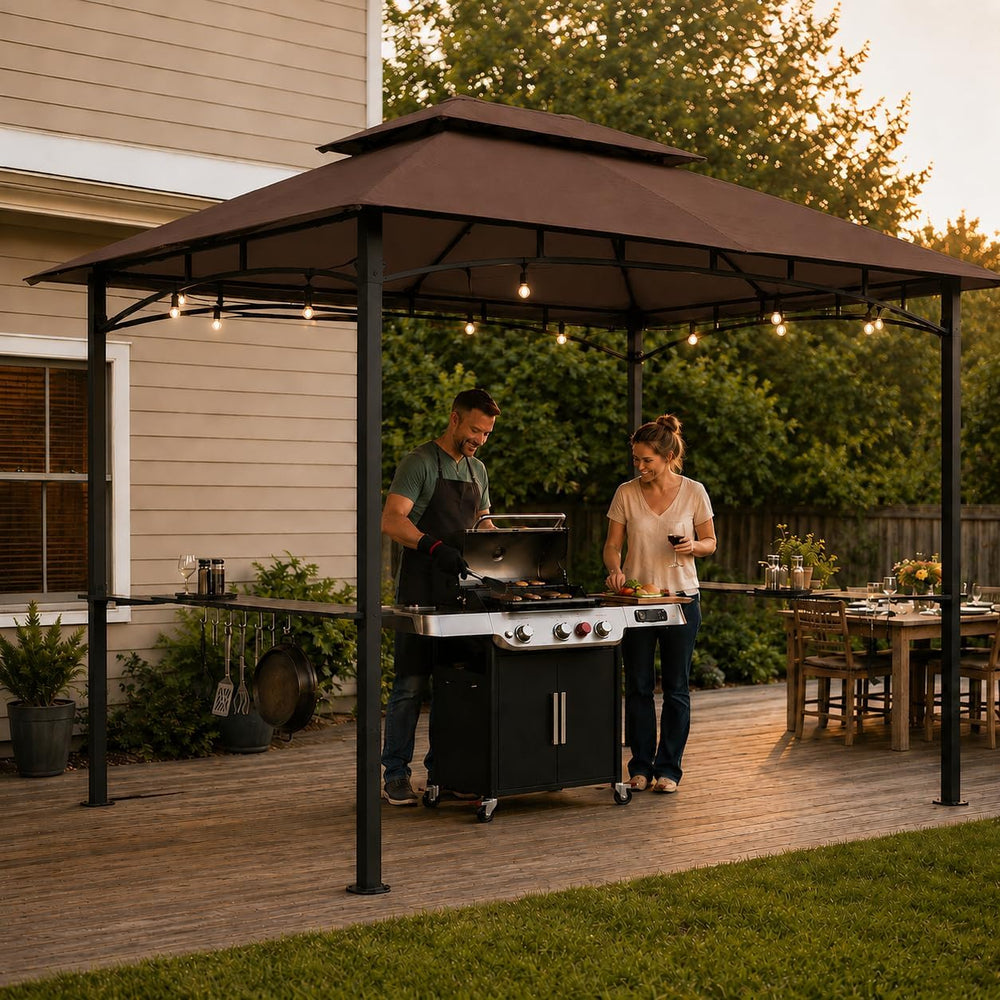 Garvee 8x5 Grill Gazebo, Outdoor BBQ Canopy Shelter with Double Tiered Roof V...
