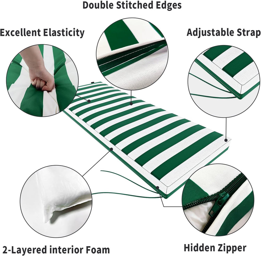 PNP FKJP Outdoor Bench Cushion 48x18x3 Inch, Green White