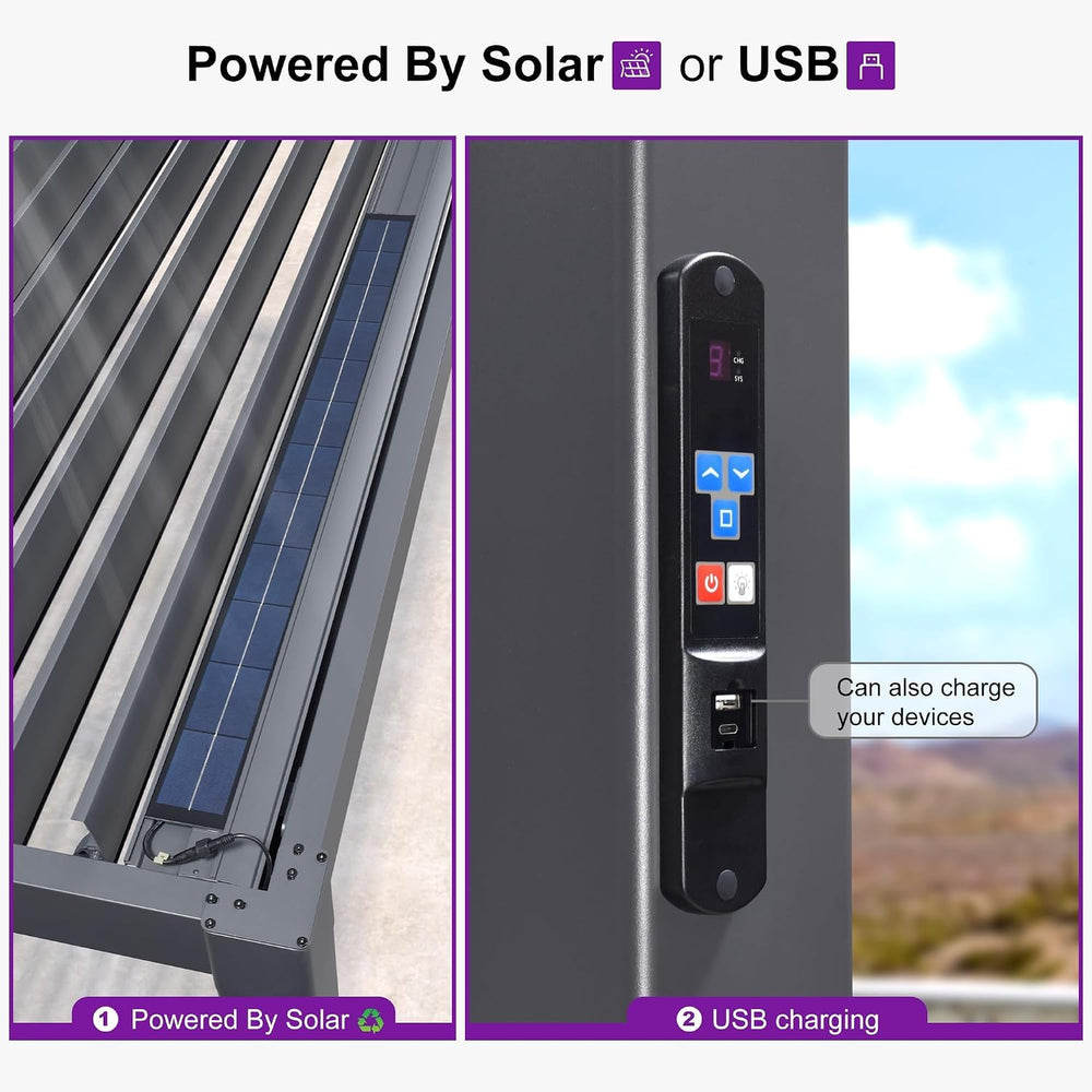 PURPLE LEAF 92KS Aluminum Pergola 10' x 16' with LED Strip Lights, Gray