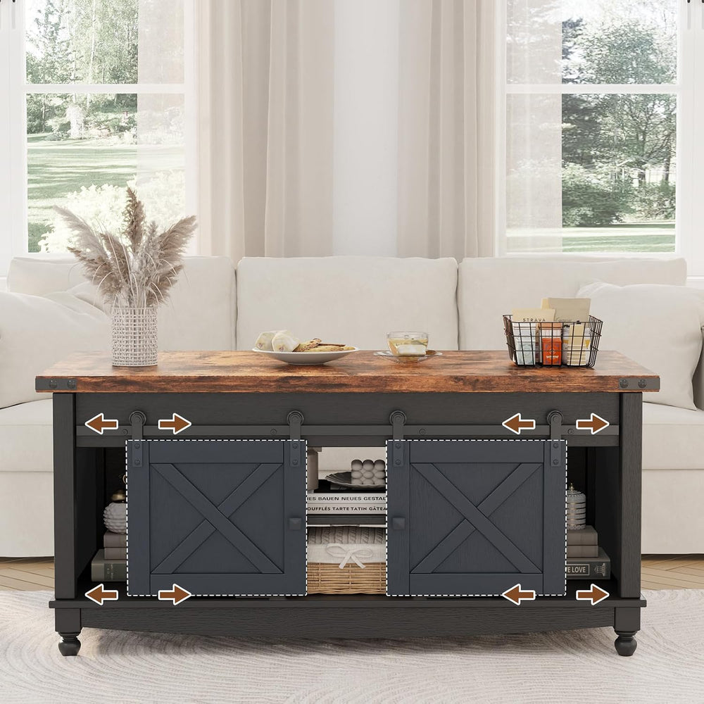 ALLSTAND 48" Farmhouse Lift Top Coffee Table with Storage Sliding Barn D...