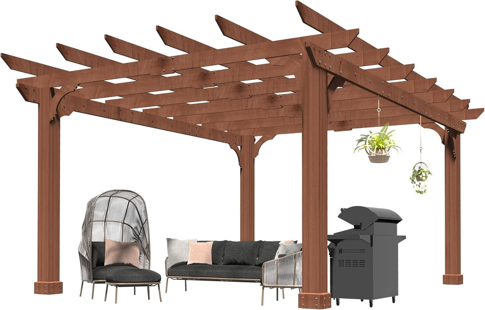 BlueWish 10' x 12' Patio Pergola, Cedar Wood Pergolas with Solid Stru...