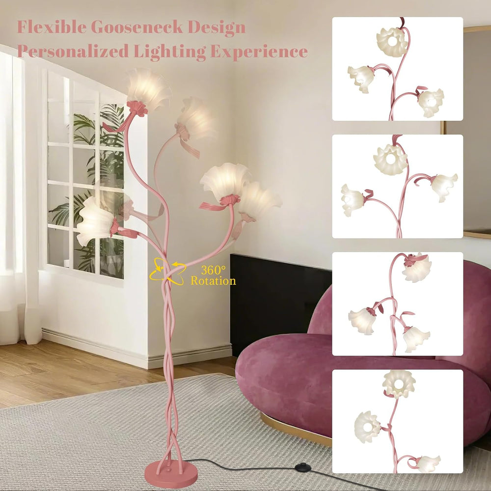 Flower Standing Lamp for Bedroom, Cute Corner Floor Lamp with Flexible Goosen...