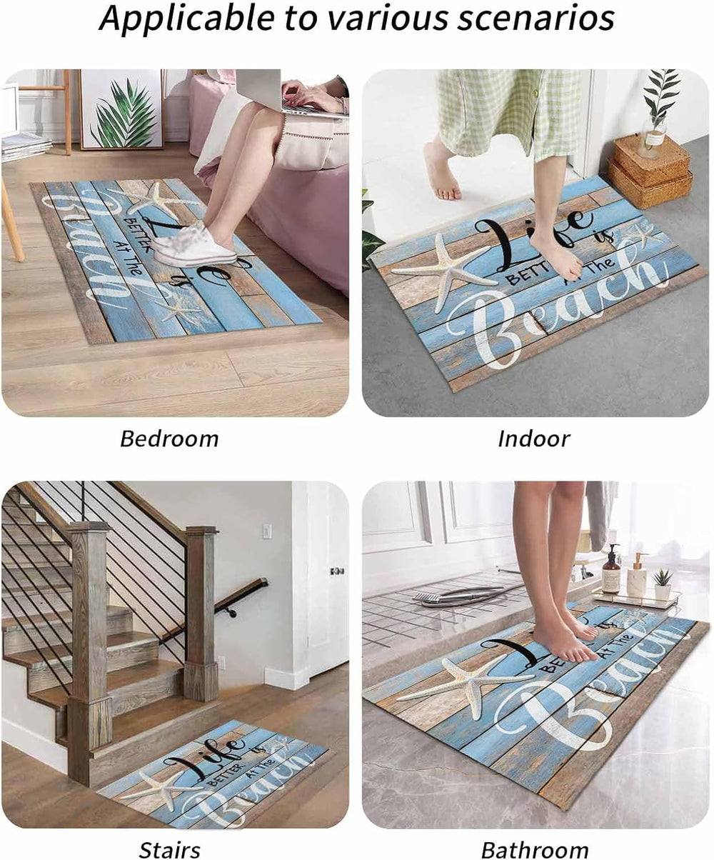 Front Door Mat Indoor Outdoor Entrance, Life is Better at The Beach Starfish ...