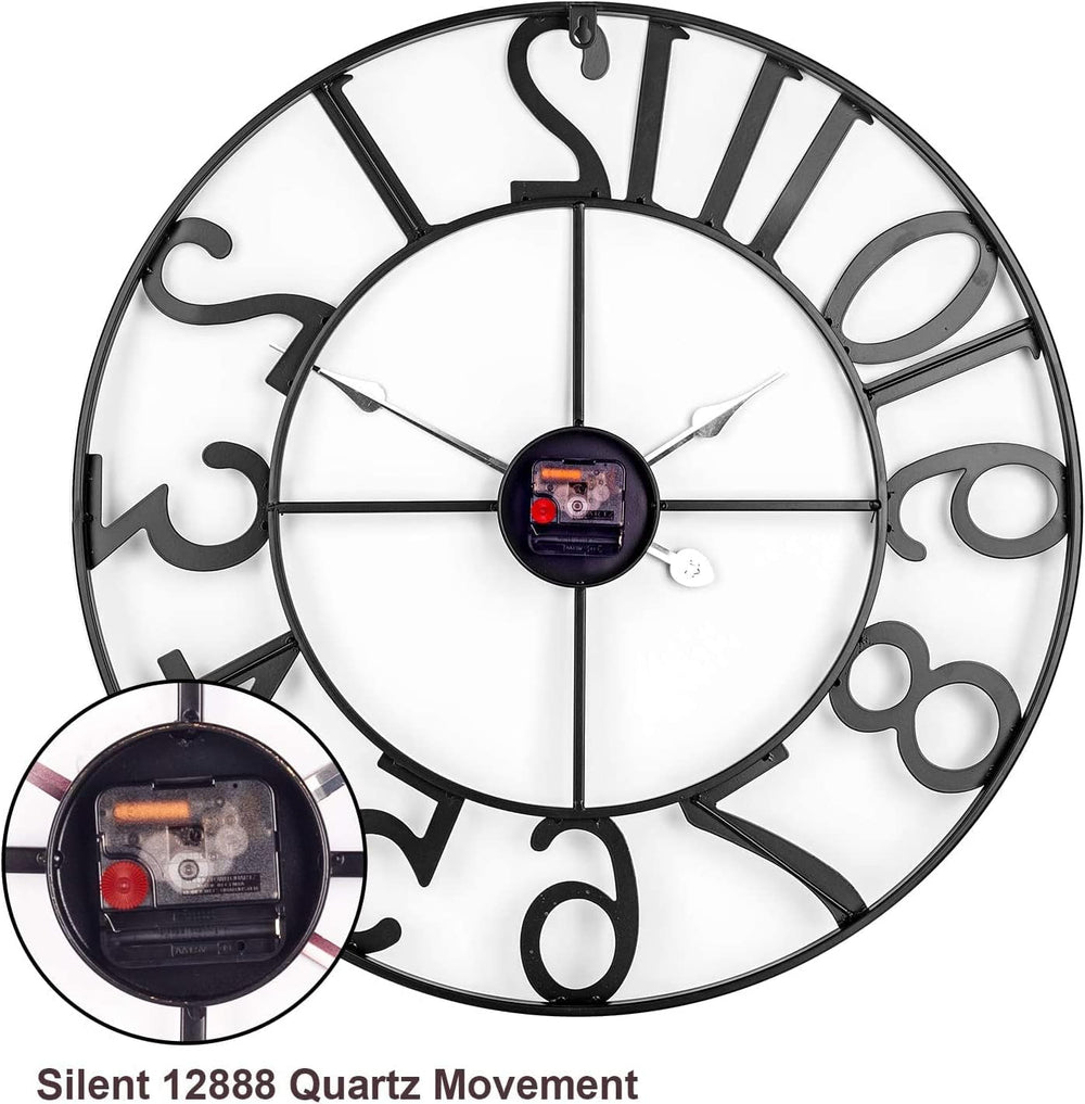 20 in Large Outdoor Clock – Black Metal Outdoor Wall Clock for Patio/Pool Are...