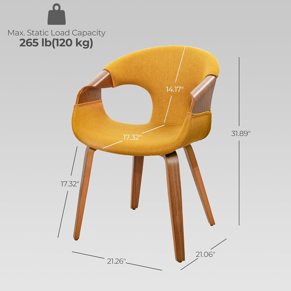 Art Leon Mid Century Desk Chair No Wheels Set of 2, Fabric, Yellow