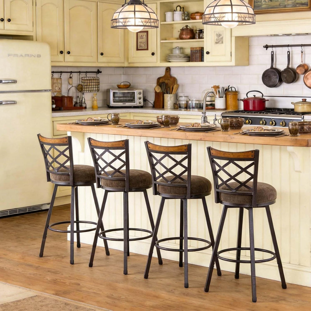 Set of 4 Farmhouse Swivel Bar Stools with Backs, Adjustable 25"/30"...