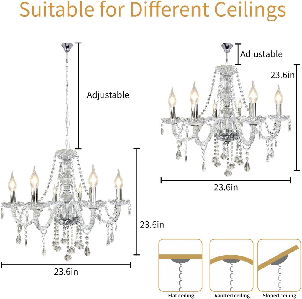 Crystal Chandeliers Classic Crystal Candle Chandelier Lighting, Vintage 6 Lig...