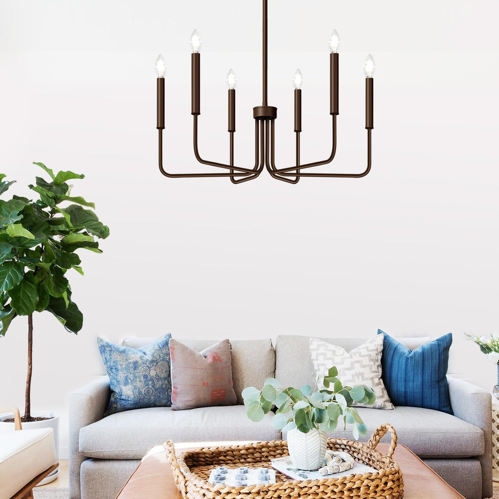 6-Light Farmhouse Chandelier for Dining Room Lighting Fixtures Hanging, Oil-R...