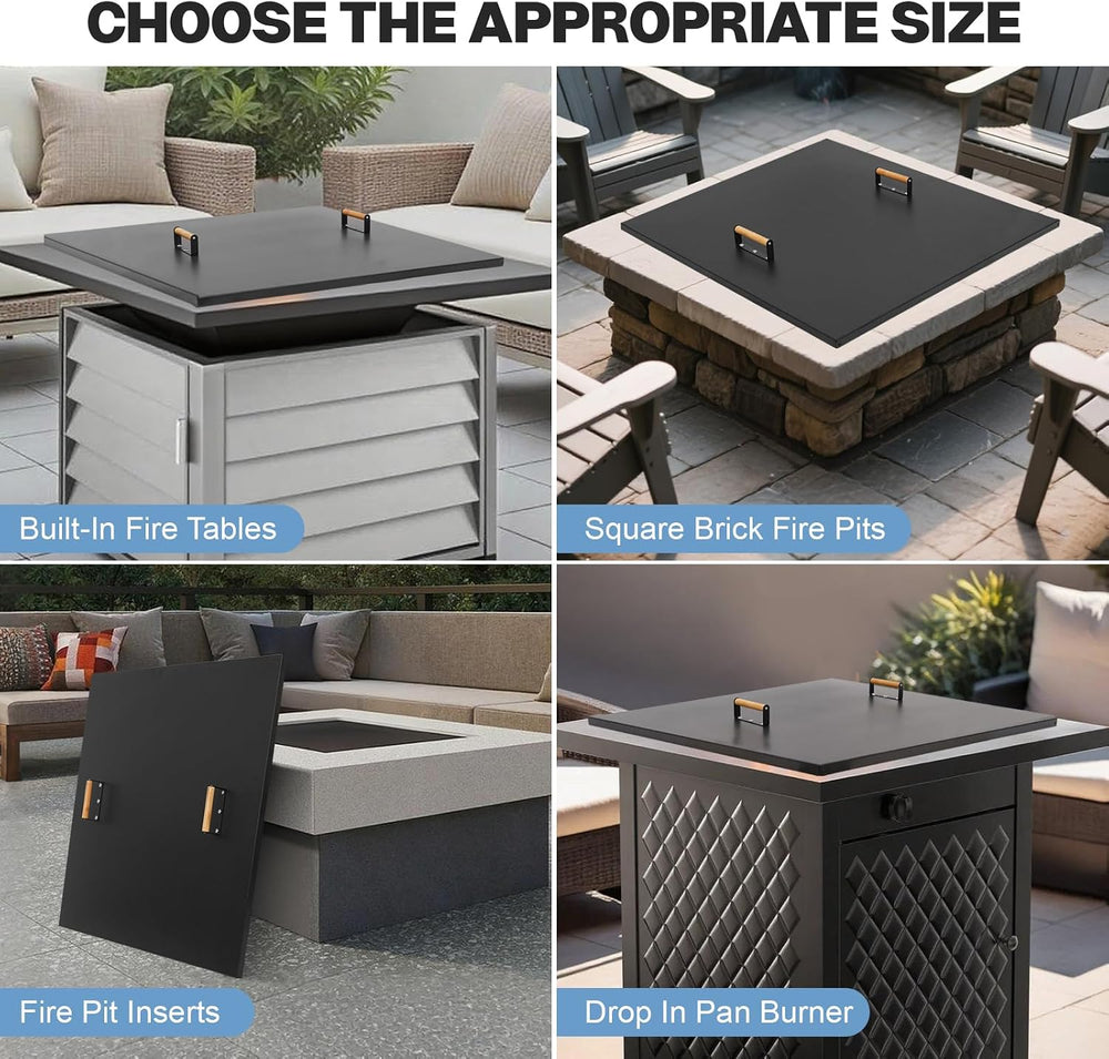 Fire Pit Lid Square 34", Heat Resistant Metal Firepit Cover