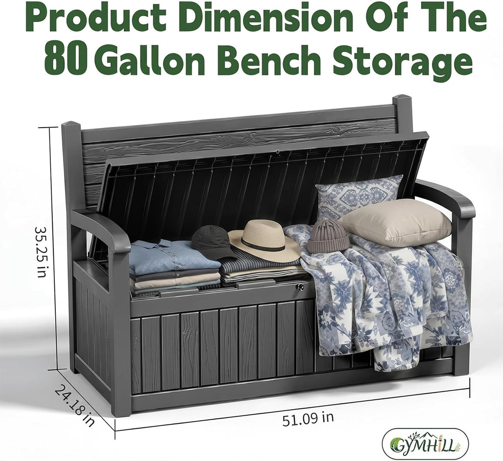 80 Gallon Outdoor Storage Bench,Waterproof Resin Deck Box with Seat