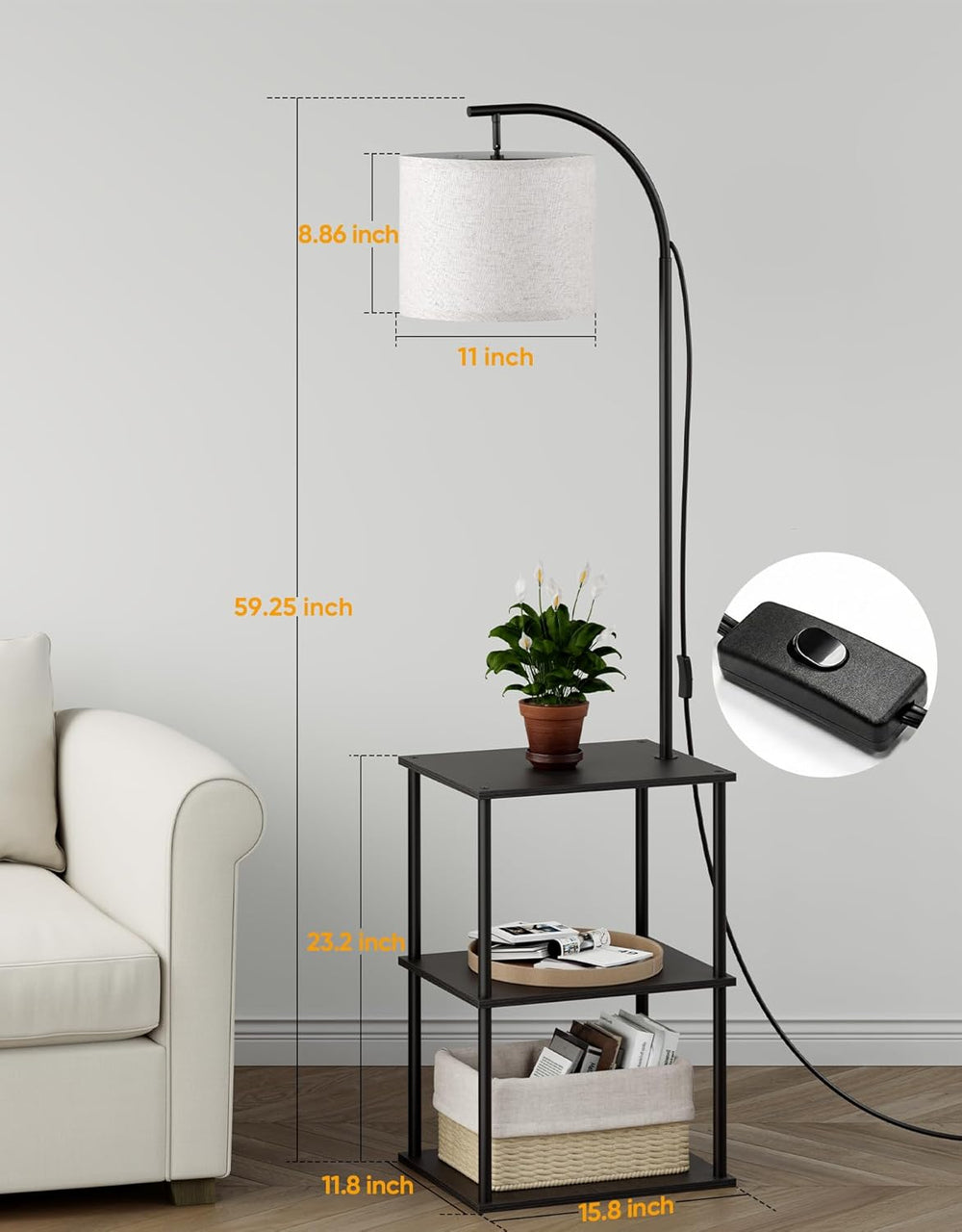 PARTPHONER Floor Lamp with Table, Night Stand with Lamp, Narrow Side Table wi...