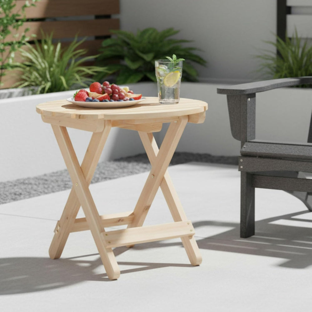 Shine Company Round Wooden Folding Solid Wood Side Table, Outdoor Adirondack ...