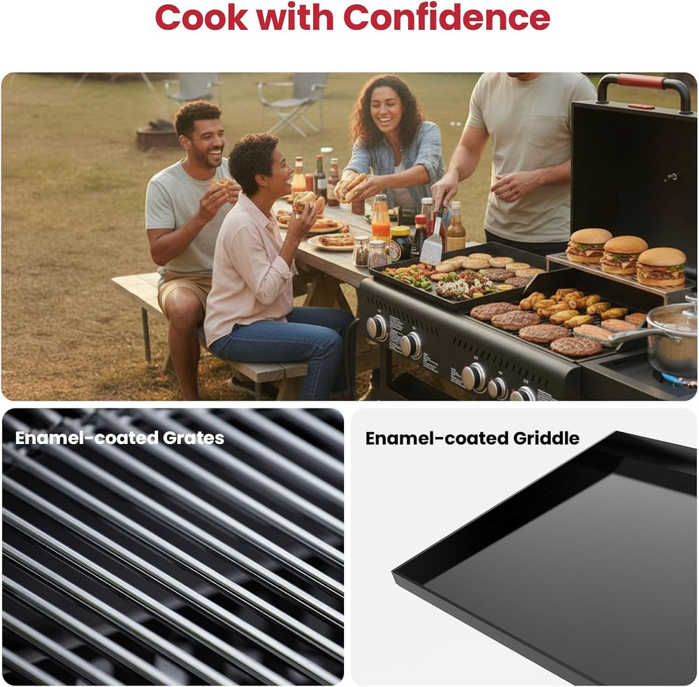 LAUDLIFE 5-Burner Propane Grill Griddle Combo with Side Burner