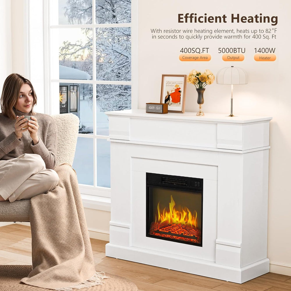 ROVSUN 47'' Electric Fireplace with Mantel, Freestanding Heater with ...