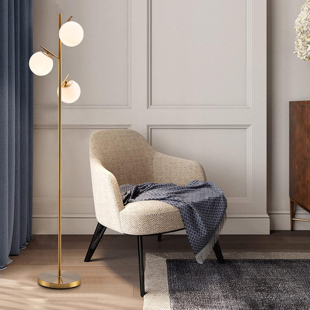 Tangkula 3-Globe Floor Lamp, Modern Freestanding Lamp w/Foot Switch & 3 E...
