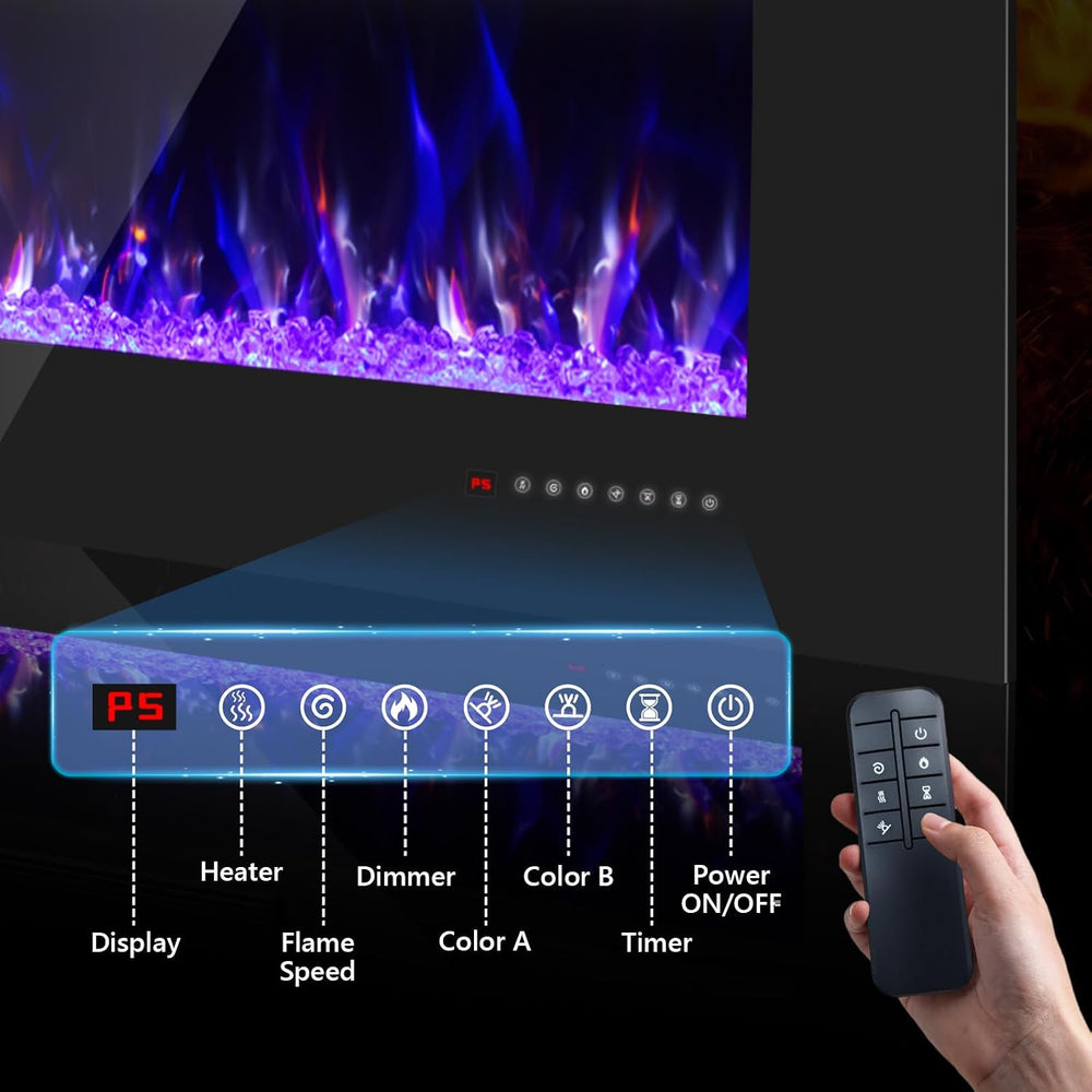 42 Inch Electric Fireplace with Crystal, Electric Fireplaces Insert, Wall Mou...
