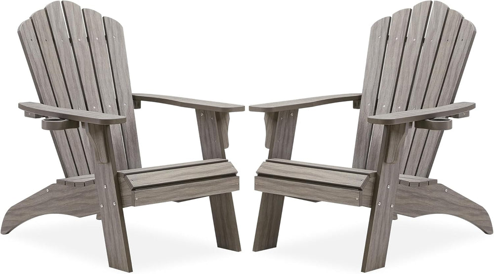Psilvam Adirondack Chairs Set of 2 with Cup Holder, Light Gray