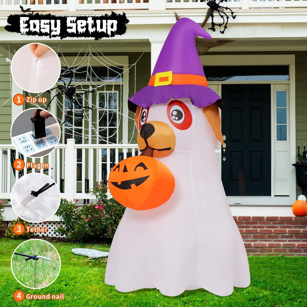 GOOSH 6.2 FT Halloween Inflatables Dog Outdoor Decorations Blow Up Yard Cute ...