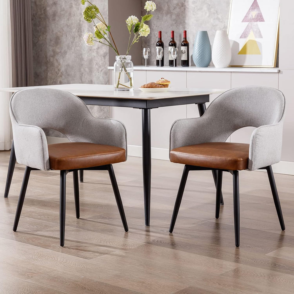 DUOMAY Modern Swivel Dining Chairs Set of 2, Linen & Faux Leather Upholst...