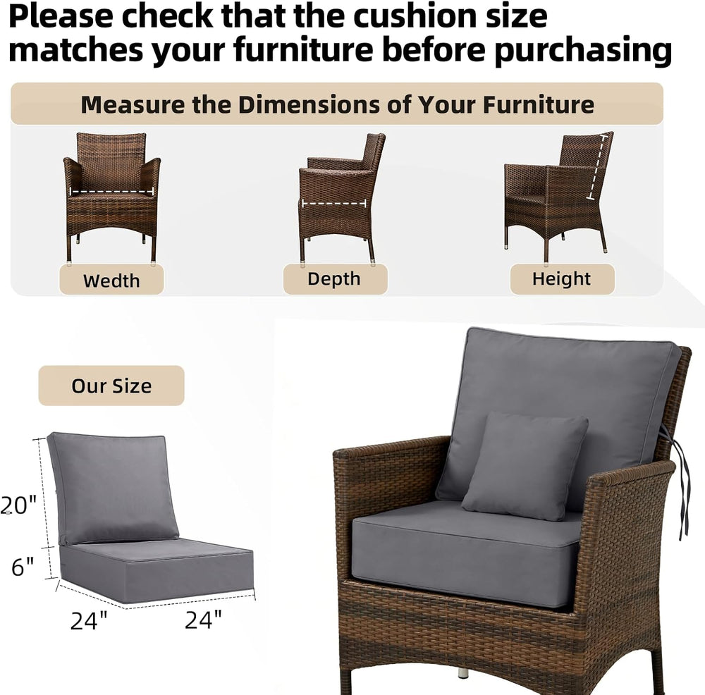 Durable Outdoor Furniture Cushions Set of 2, 24x24x6 Inch, Gray