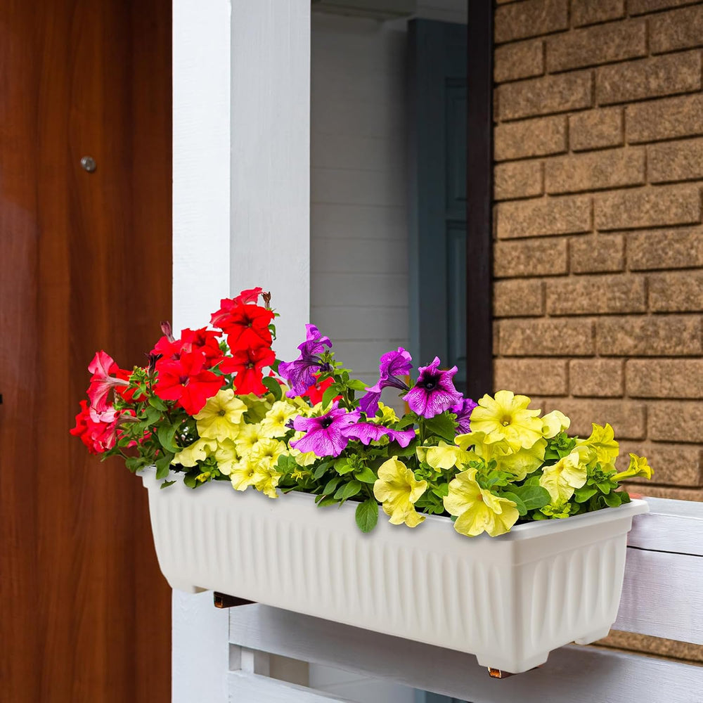 FillTouch 6 Pack Window Flower Box Planter White Rectangle Planter, 23 Inch