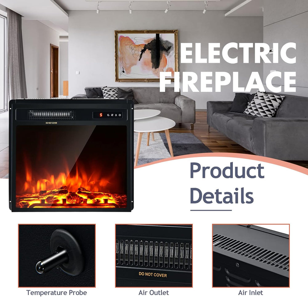 Giantex 18" Electric Fireplace Insert Heater, Wall Recessed/Mounted Fire...
