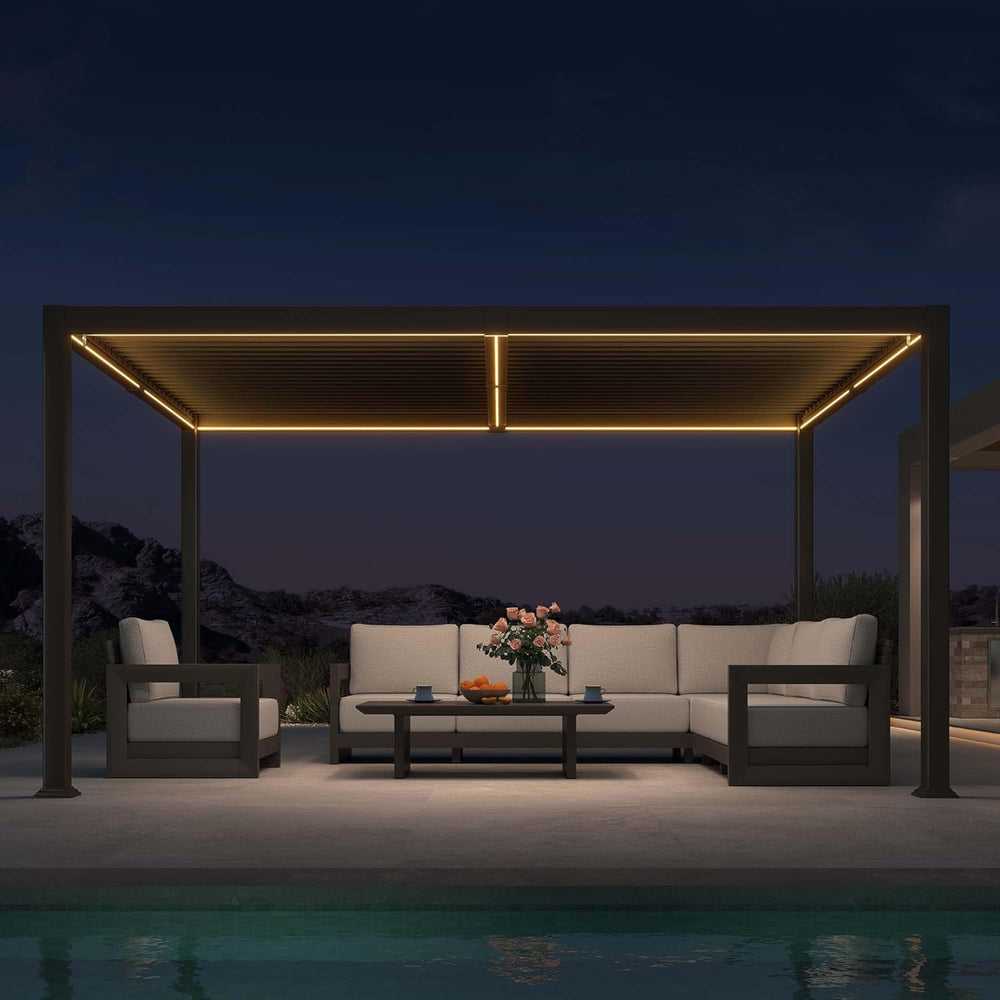 PURPLE LEAF Outdoor Louvered Pergola 10' x 14' Aluminum with LED Bronze