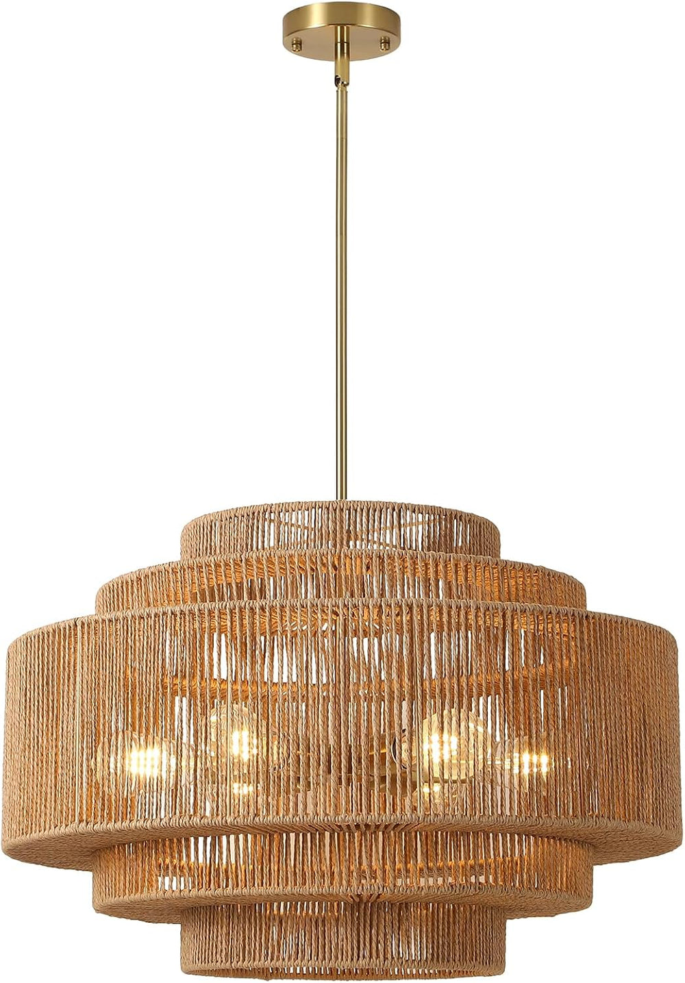 25.6" Boho Rattan Chandelier, 6-Light Large Wicker Light Fixture