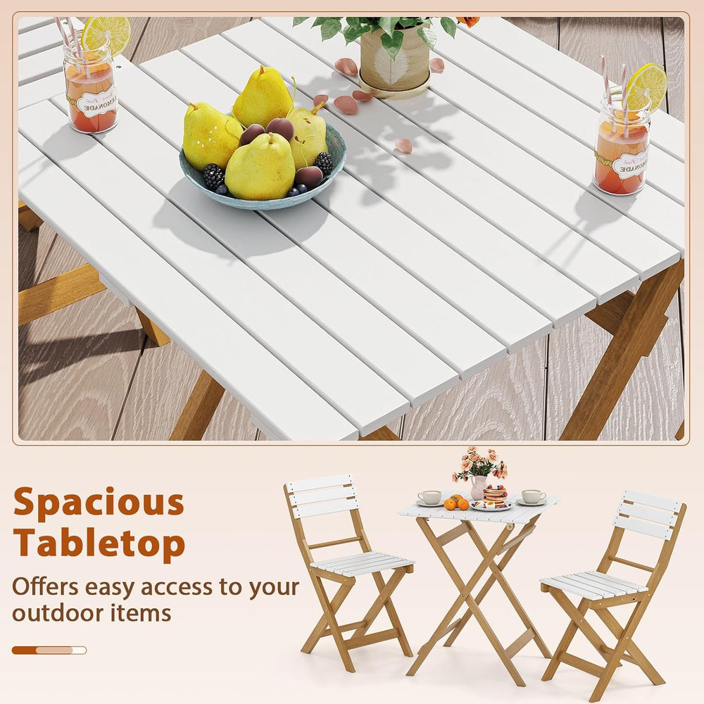 Tagnkula 3 Piece Folding Outdoor Patio Bistro Set, Space Saving Foldable Acac...