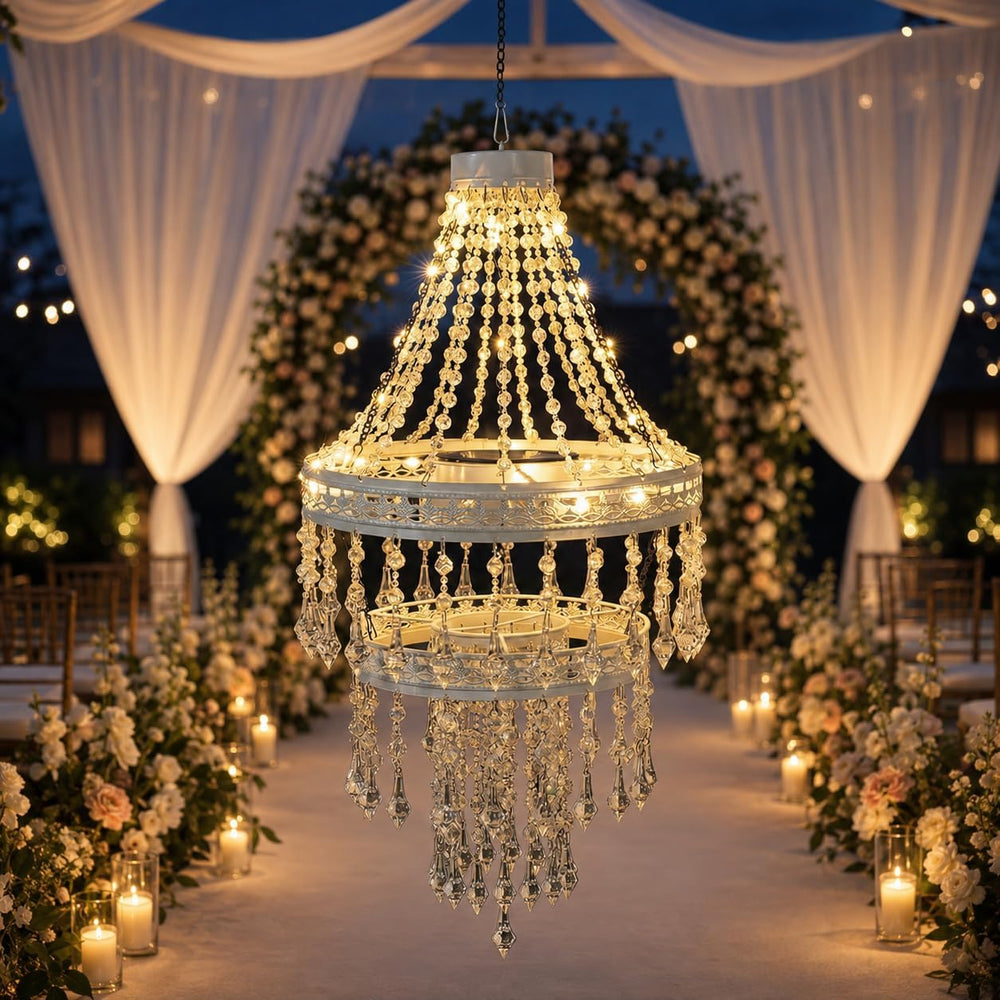 Solar Crystal Hanging Chandelier Outdoor Decorative Garden Light | Acrylic Cr...