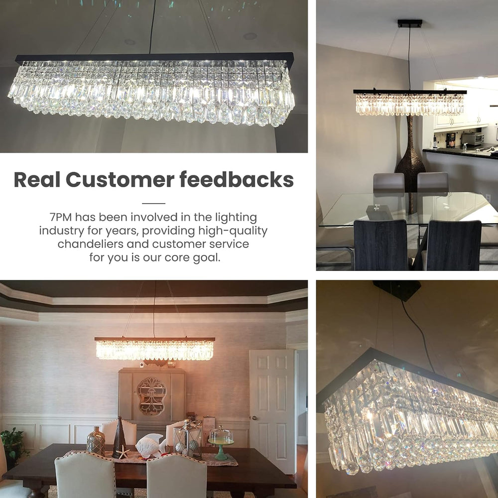 7PM Rectangle K9 Crystal Chandelier Modern Rectangular Pendant Lighting Fixtu...