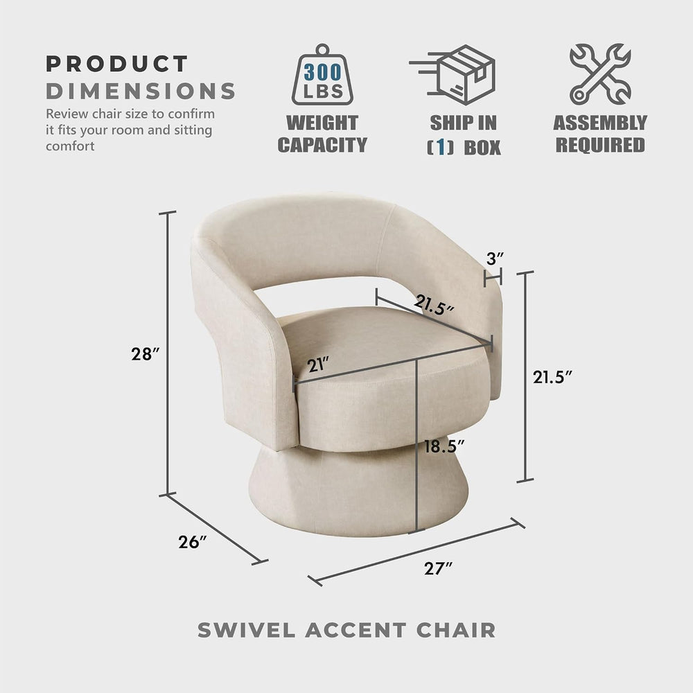 Lexicon Swivel Accent Chair, Modern Velvet Round Barrel Chair, Taupe