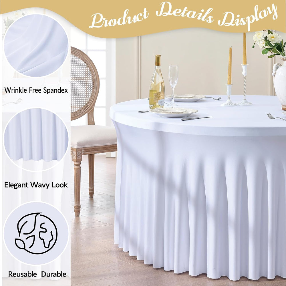 Outpain 6 Pack White Round Spandex Tablecloths for 60in Tables, 120Inch Stret...