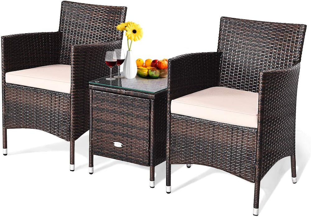 HAPPYGRILL 3 Piece Patio Set Wicker Rattan Furniture Set Outdoor Rattan Conve...