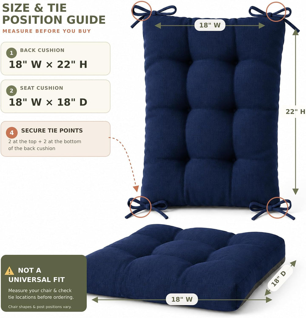 Codi Rocking Chair Cushions Indoor, Water-Resistant, Navy 1 Pack