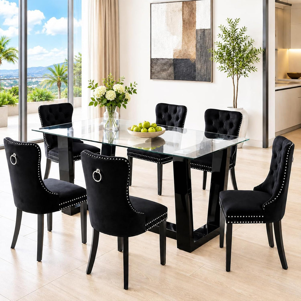 Ebullient Glass Dining Table, Modern Dining Table, 63" Tempered Glass Ta...