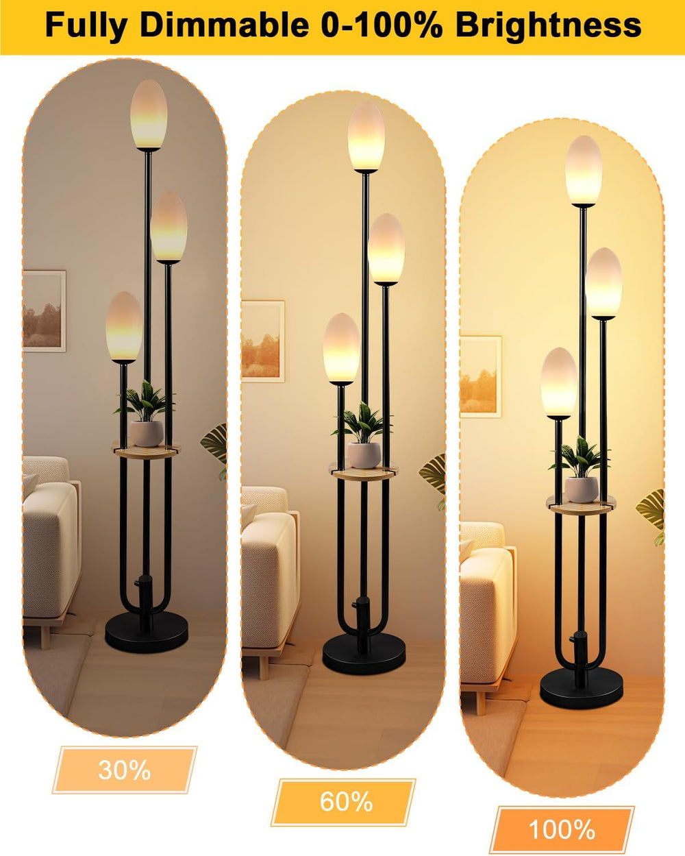 Lightdot LED Floor Lamp Dimmable Globe Floor Lamps with Shelf Mid Century Mod...
