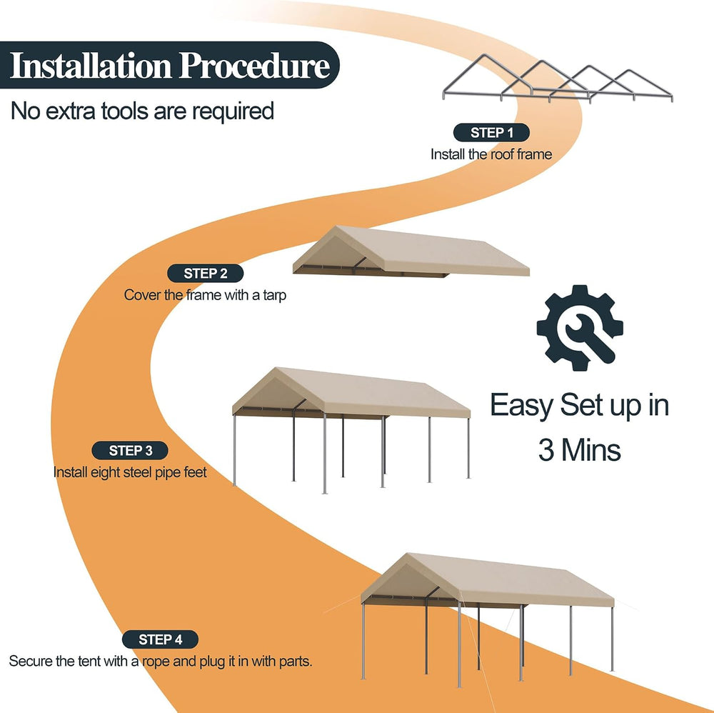 Shintenchi 10x20 FT Heavy Duty Carport,Khaki