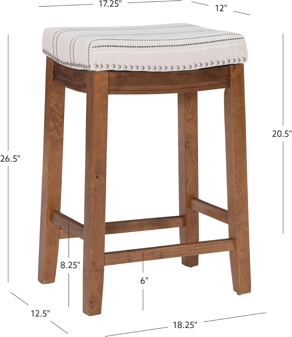Linon Kingston Natural Wood with Upholstered Linen seat 24 Inch Seat Height B...