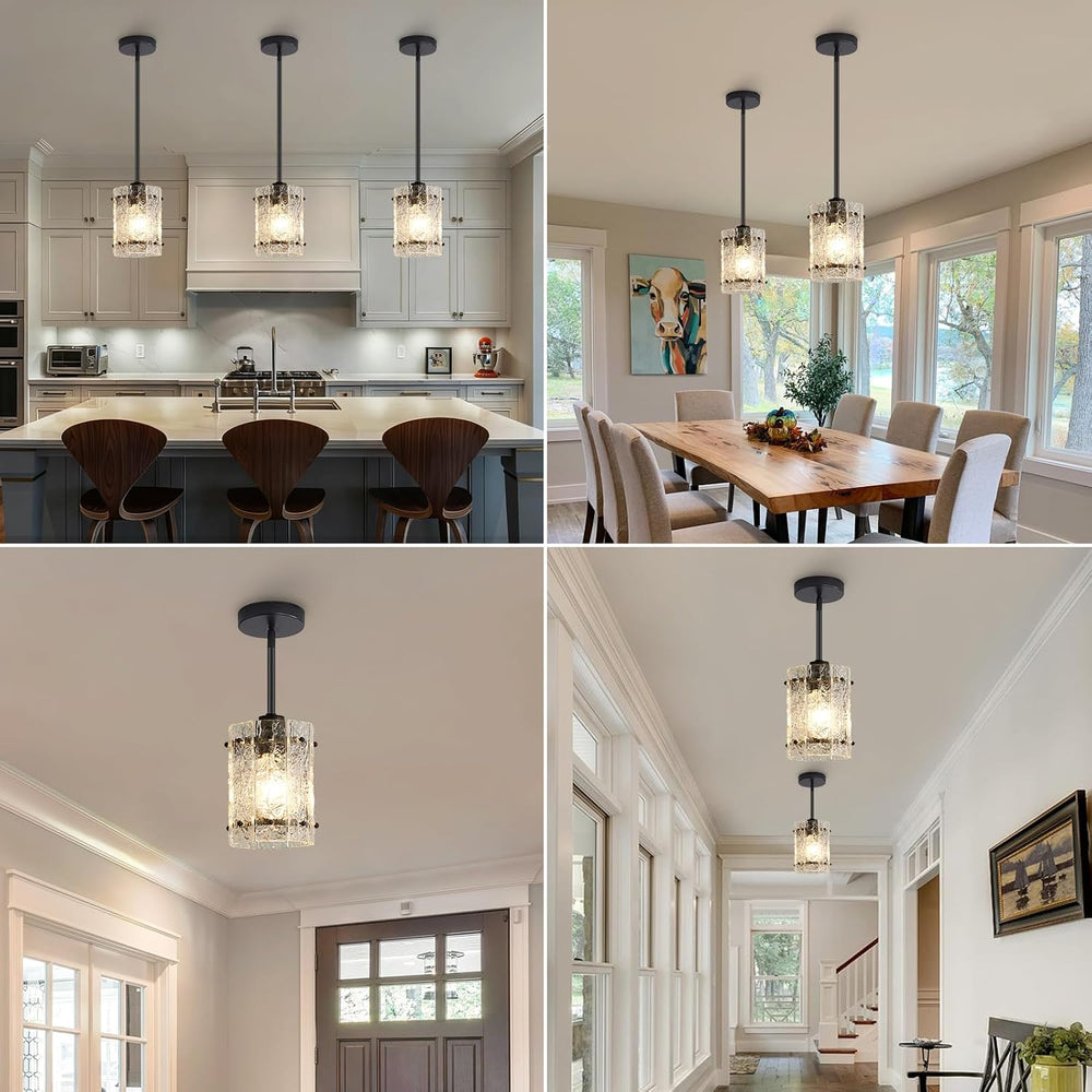 Black Glass Pendant Lights Kitchen Island, Water Ripple Round Pendant Lights ...