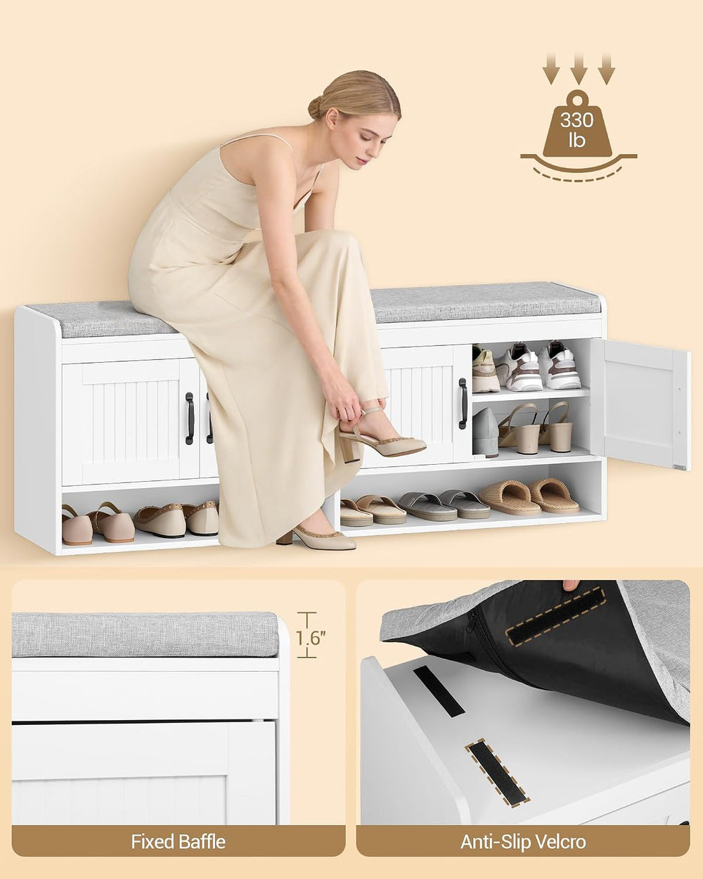 Hzuaneri 55.1" Shoe Storage Bench, Shoe Bench with 4 Doors & Padded ...