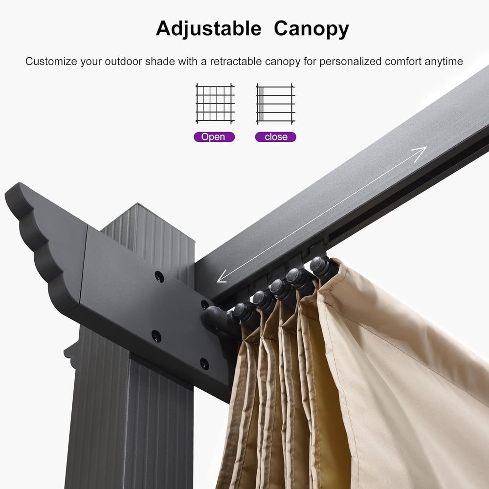 PURPLE LEAF Outdoor Retractable Pergola 10' X 12' Canopy Aluminum, Beige