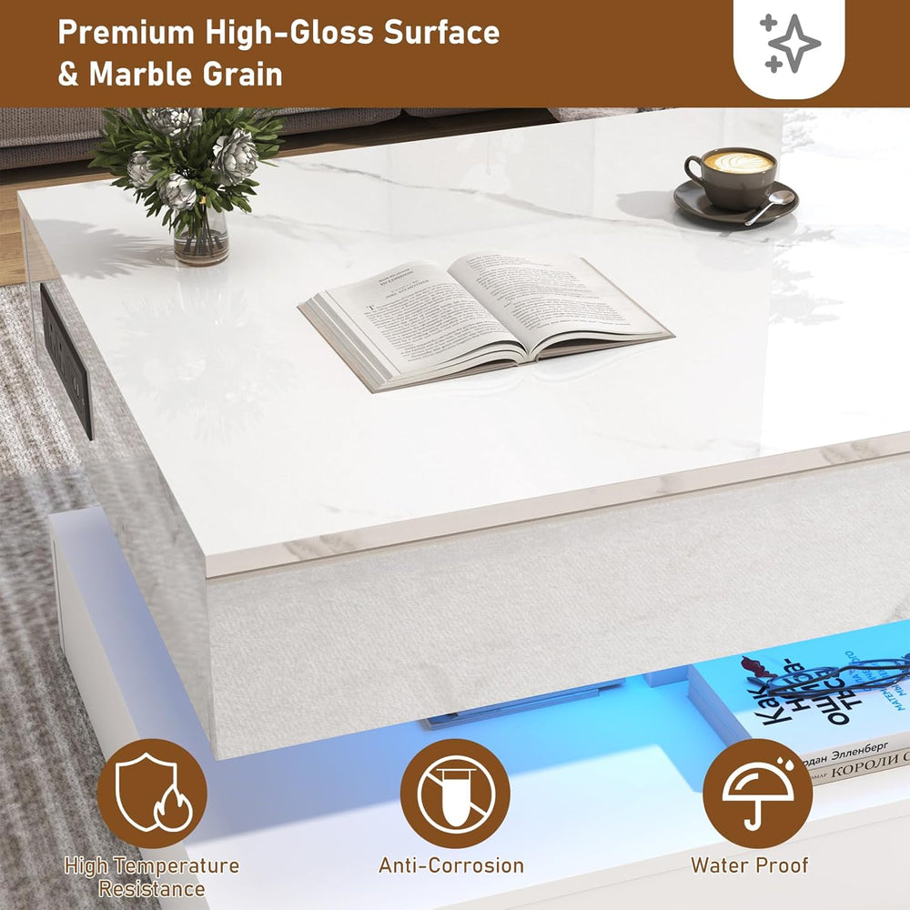 chartustriable 47.2" Large Lift Top Coffee Table, Modern LED High Glossy...