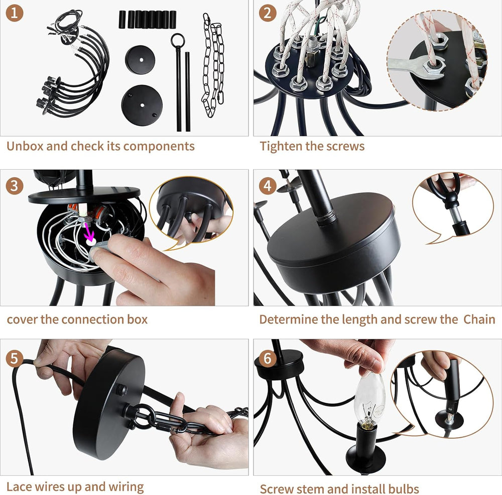 8 Light Black Farmhouse Chandelier, Dining Room Light Fixtures,