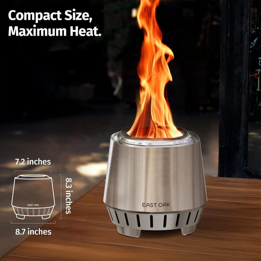 East Oak Fuoco 7 Inch Tabletop Smokeless Fire Pit, 3-in-1 Ash Pan Portable Wo...