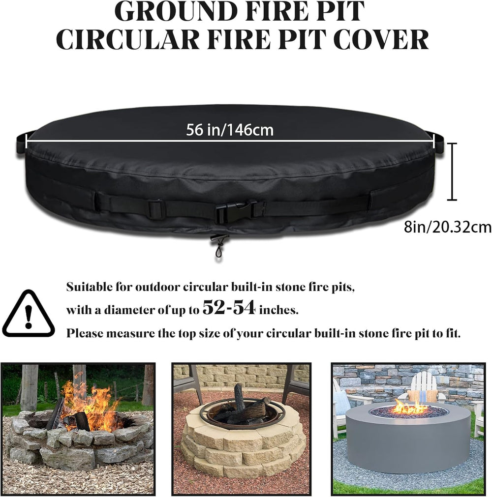 51-74.8" Round Fire Pit Cover Heavy Duty 600D Oxford Waterproof Outdoor ...