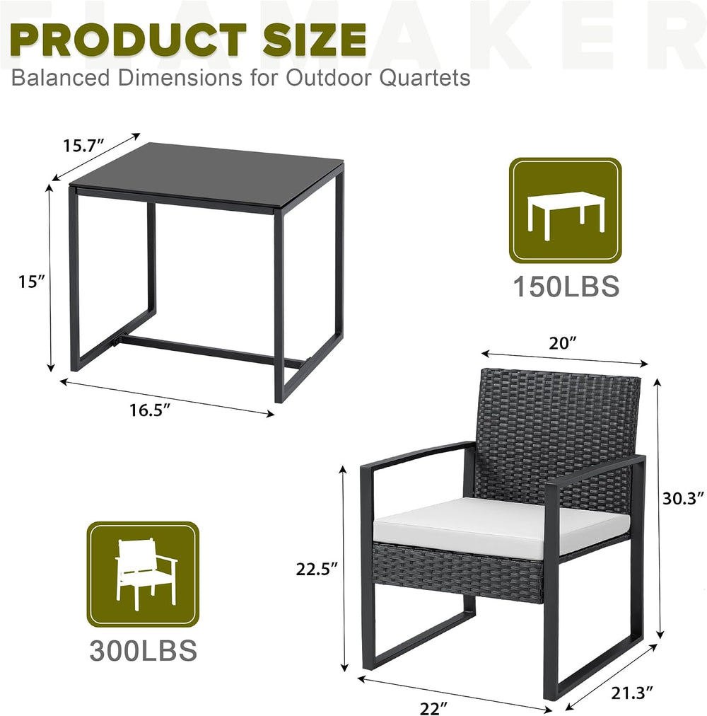 Flamaker 3 Pieces Patio Furniture Set Outdoor Wicker Bistro Chair (White)