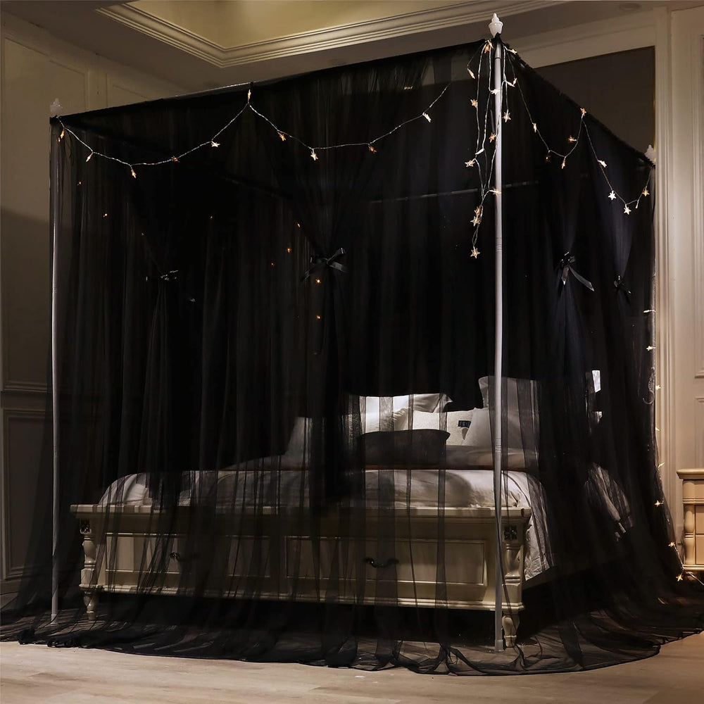 VETHIN 4 Corners Post Princess Bed Canopy Curtain Double Layer Cozy Drape Net...