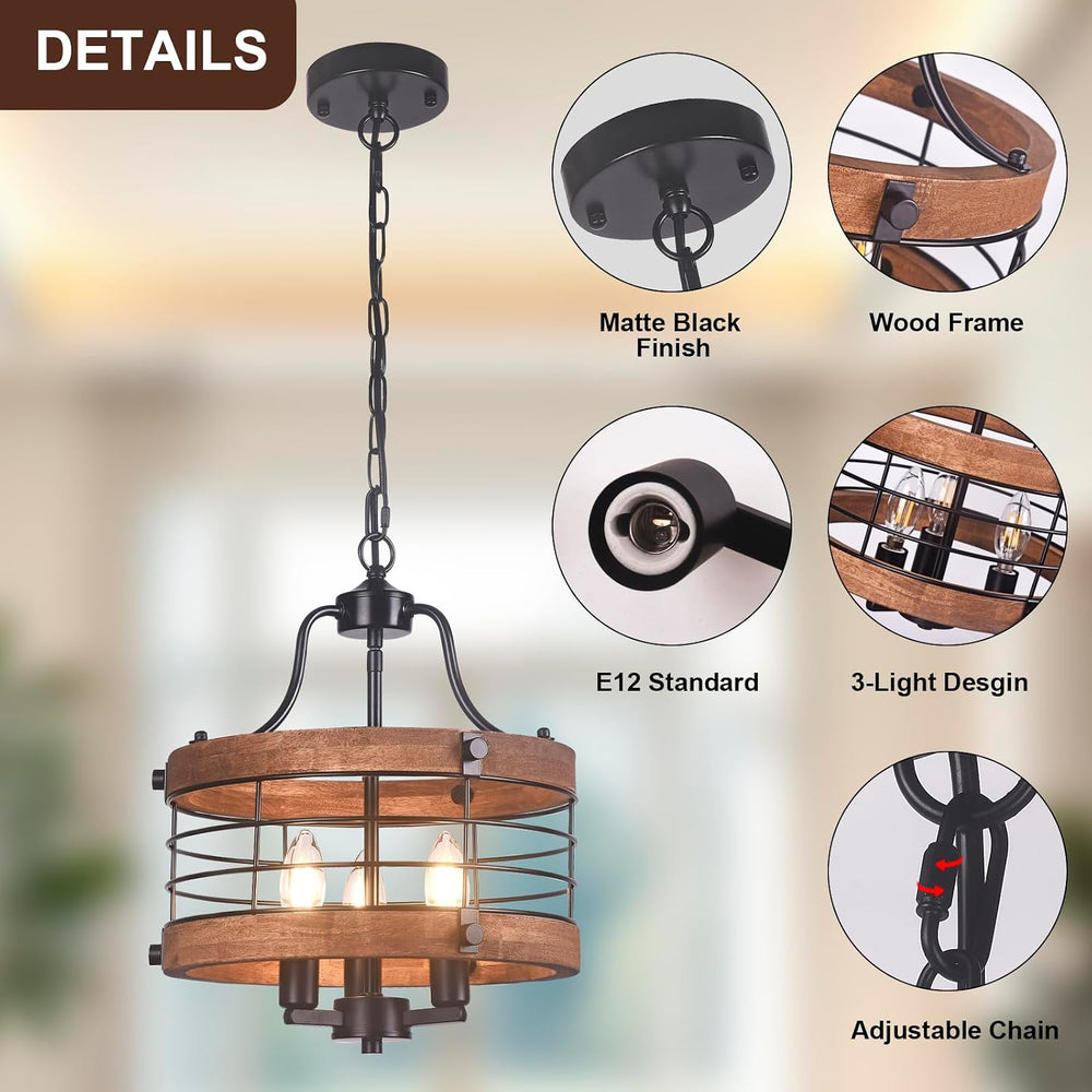Farmhouse Wood Chandelier Vintage Ceiling Light, Modern Metal & Wooden Ci...