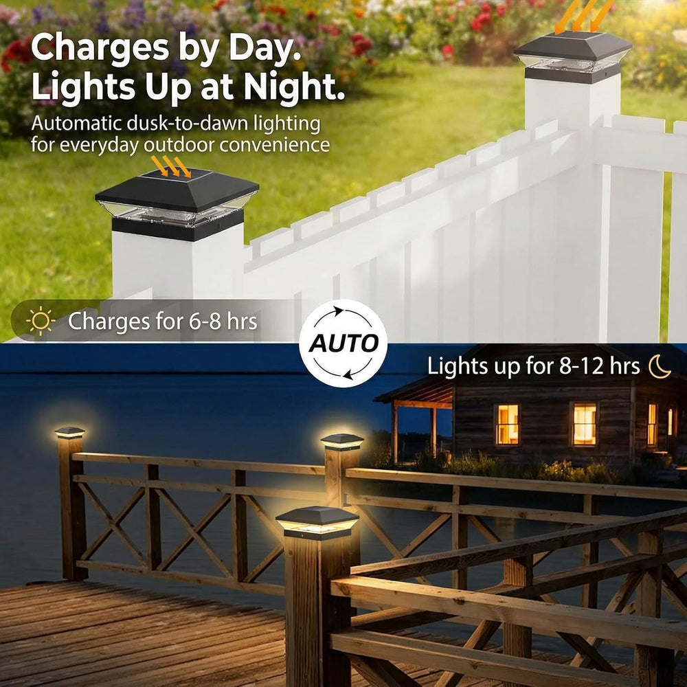 T-SUN Solar Post Cap Lights 12 Pack, 2 Modes Fence Post Solar Lights Black